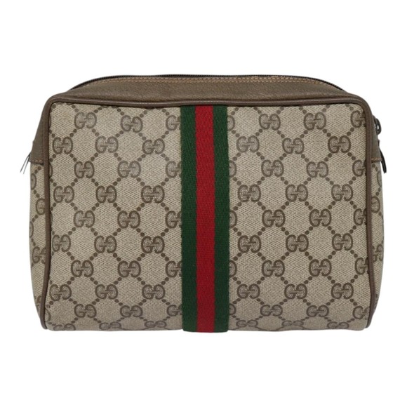 GUCCI GG Supreme Web Sherry Line Clutch Bag PVC Beige Red 89 01 012 Auth 90398 - Picture 2 of 16